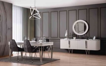 Black White Yemek Odası Takımı (Beyaz-Gümüş-Gold)